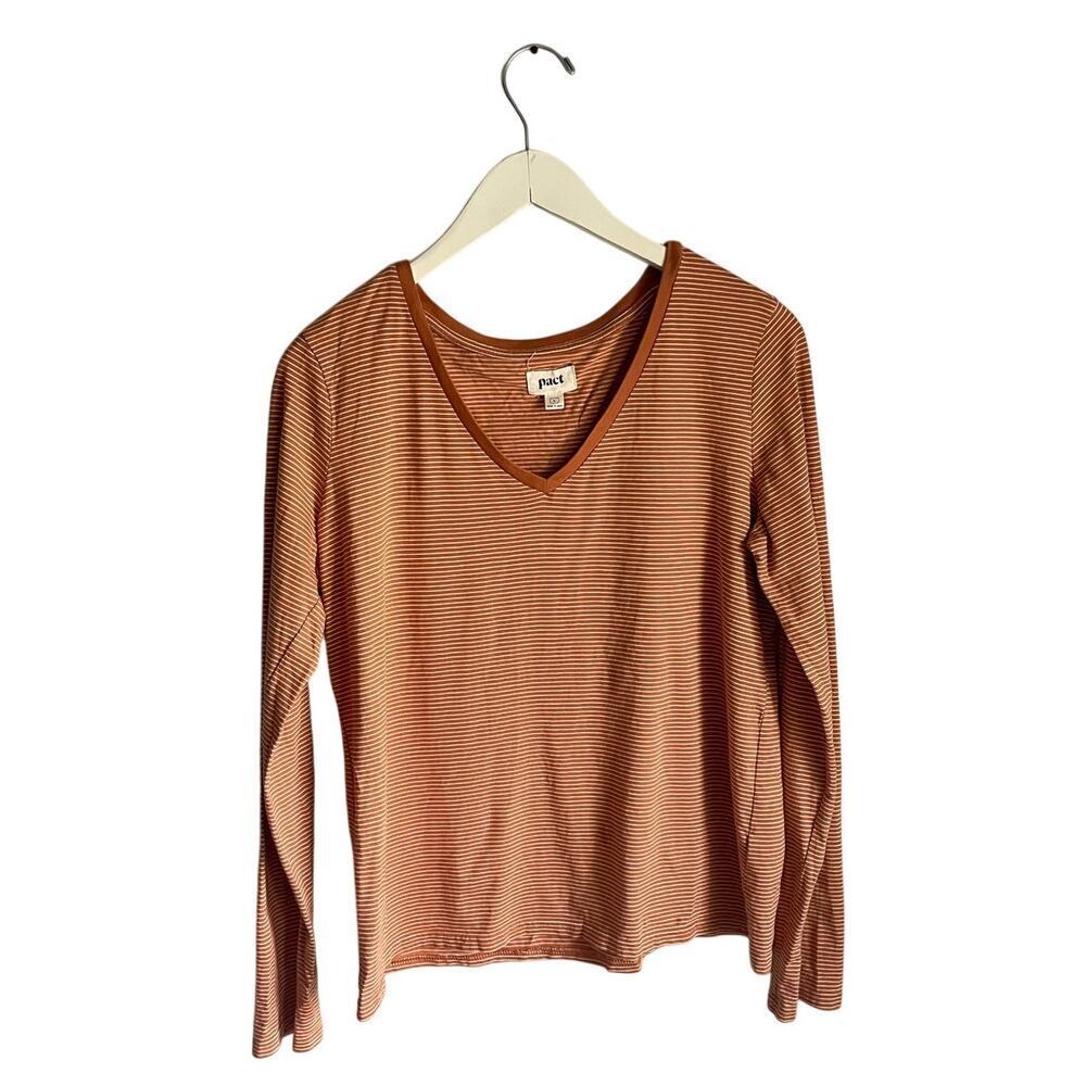 Pact Womens Organic Cotton V-neck T Shirt Size L Orange Long Sleeve Sustainable